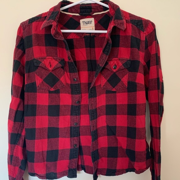 TNA Button-Up Red & black Plaid Shirt Size Small - Picture 1 of 4